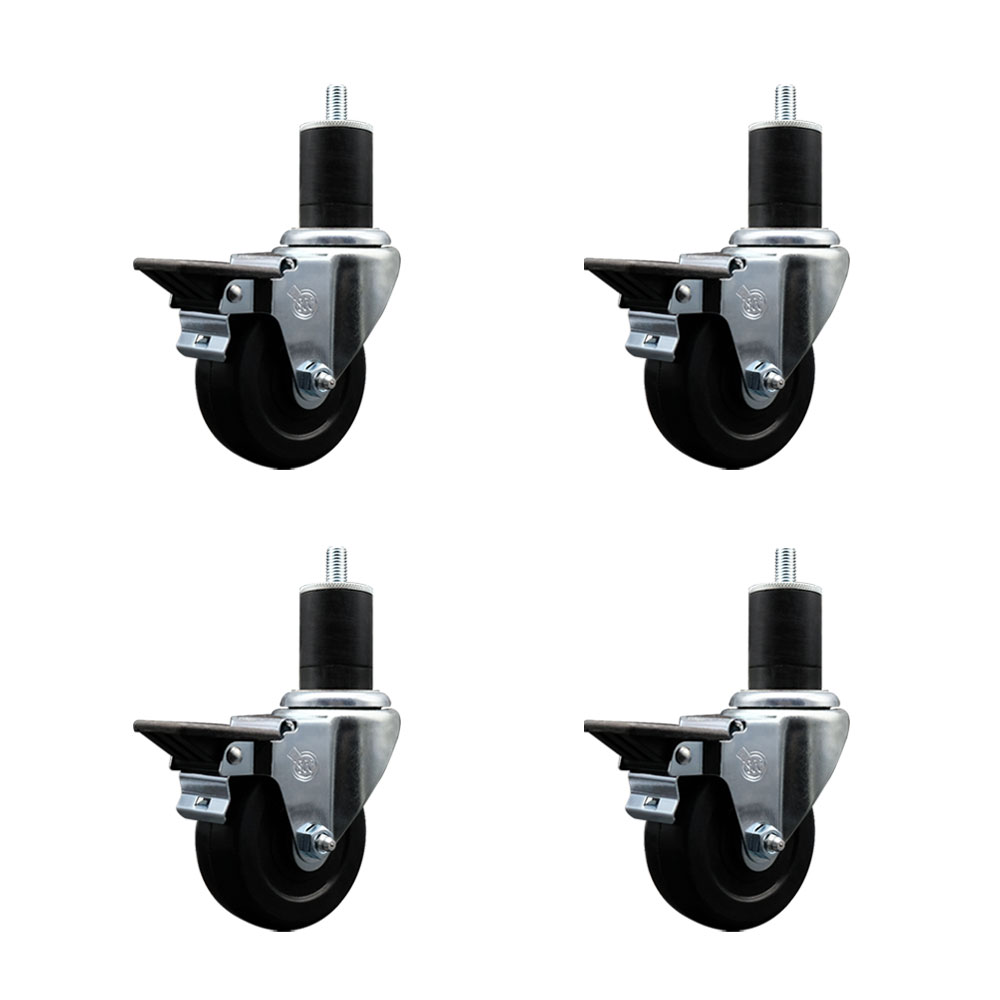 Soft Rubber Swivel Expanding Stem Caster Set of 4 with 3.5 Inch Black Wheels and 1-3/4" Stems - Includes 4 Swivel with Posi Locking Brakes - 200 lbs. Capacity Per Caster - Service Caster Brand — photo 1