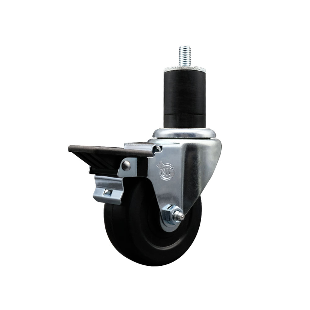 Soft Rubber Expanding Stem Swivel Caster with 3.5 Inch Black Wheel and 1-3/4" Stem & Posi Locking Brake - 200 lbs. Capacity Per Caster - Service Caster Brand — photo 1