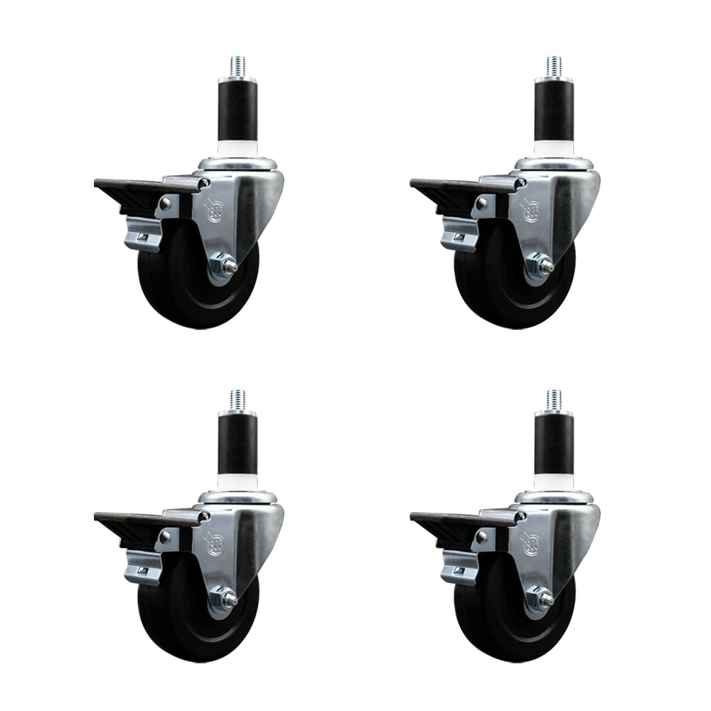 Soft Rubber Swivel Expanding Stem Caster Set of 4 with 3.5 Inch Black Wheels and 1-3/8" Stems - Includes 4 Swivel with Posi Locking Brakes - 200 lbs. Capacity Per Caster - Service Caster Brand — photo 1