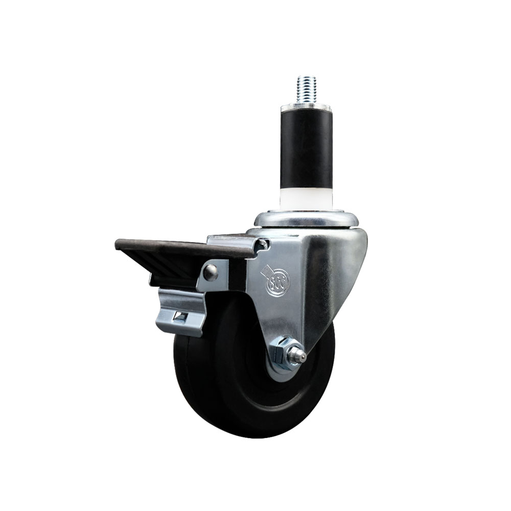 Soft Rubber Expanding Stem Swivel Caster with 3.5 Inch Black Wheel and 1-3/8" Stem & Posi Locking Brake - 200 lbs. Capacity Per Caster - Service Caster Brand — photo 1