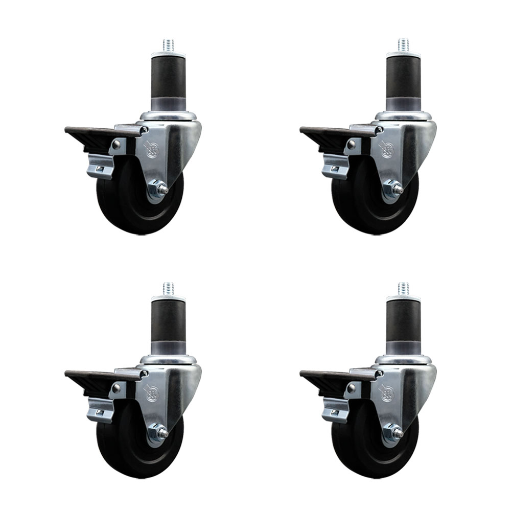 Soft Rubber Swivel Expanding Stem Caster Set of 4 with 3.5 Inch Black Wheels and 1-5/8" Stems - Includes 4 Swivel with Posi Locking Brakes - 200 lbs. Capacity Per Caster - Service Caster Brand — photo 1