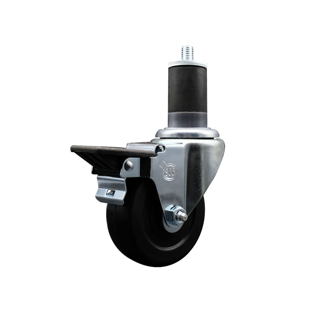 Soft Rubber Expanding Stem Swivel Caster with 3.5 Inch Black Wheel and 1-5/8" Stem & Posi Locking Brake - 200 lbs. Capacity Per Caster - Service Caster Brand — photo 1