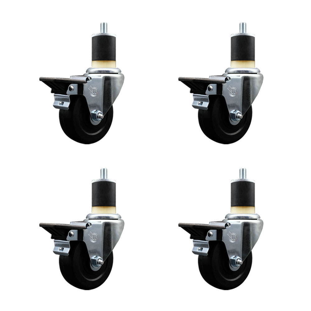 Soft Rubber Swivel Expanding Stem Caster Set of 4 with 3.5 Inch Black Wheels and 1-7/8" Stems - Includes 4 Swivel with Posi Locking Brakes - 200 lbs. Capacity Per Caster - Service Caster Brand — photo 1