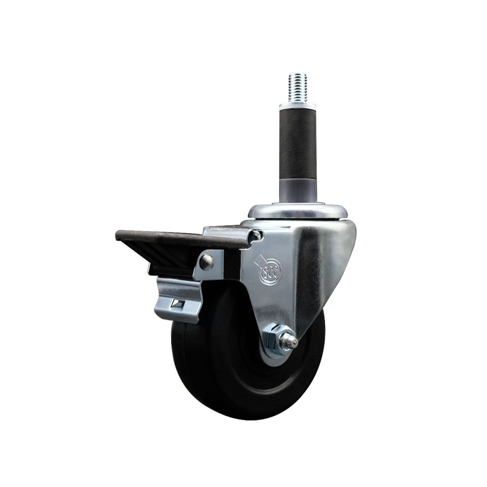 Soft Rubber Expanding Stem Swivel Caster with 3.5 Inch Black Wheel and 1" Stem & Posi Locking Brake - 200 lbs. Capacity Per Caster - Service Caster Brand — photo 1