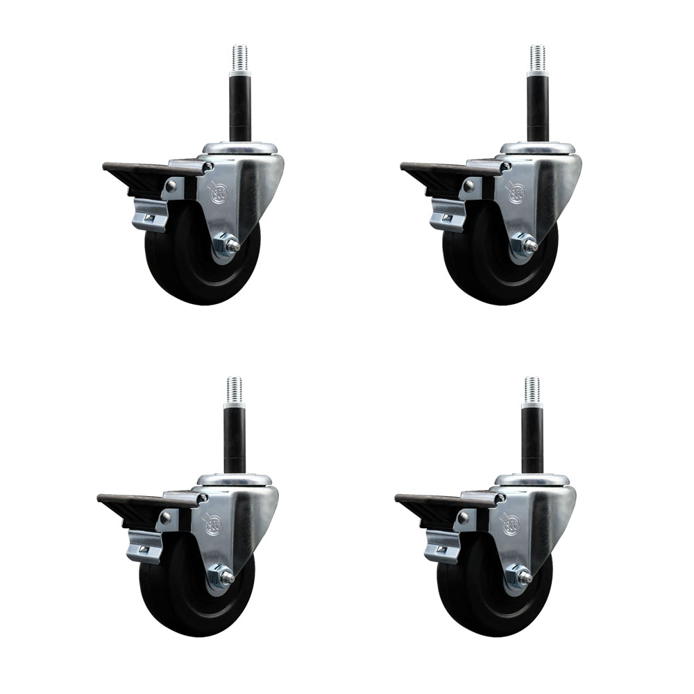 Soft Rubber Swivel Expanding Stem Caster Set of 4 with 3.5 Inch Black Wheels and 3/4" Stems - Includes 4 Swivel with Posi Locking Brakes - 200 lbs. Capacity Per Caster - Service Caster Brand — photo 1