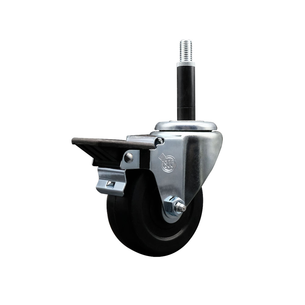Soft Rubber Expanding Stem Swivel Caster with 3.5 Inch Black Wheel and 3/4" Stem & Posi Locking Brake - 200 lbs. Capacity Per Caster - Service Caster Brand — photo 1