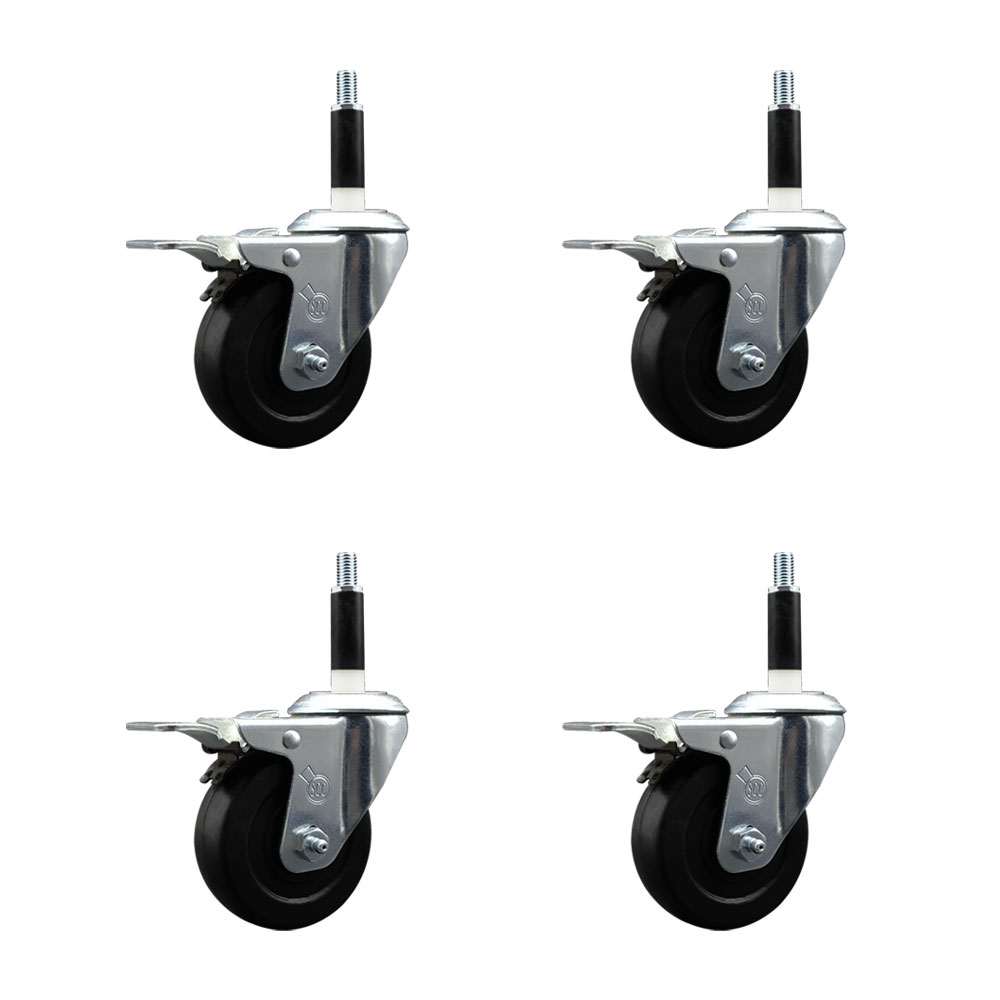 Hard Rubber Swivel Expanding Stem Caster Set of 4 w/3.5" x 1.25" Black Wheels and 7/8" Stems - Includes 4 with Posi Lock Brakes - 1140 lbs Total Capacity - Service Caster Brand — photo 1
