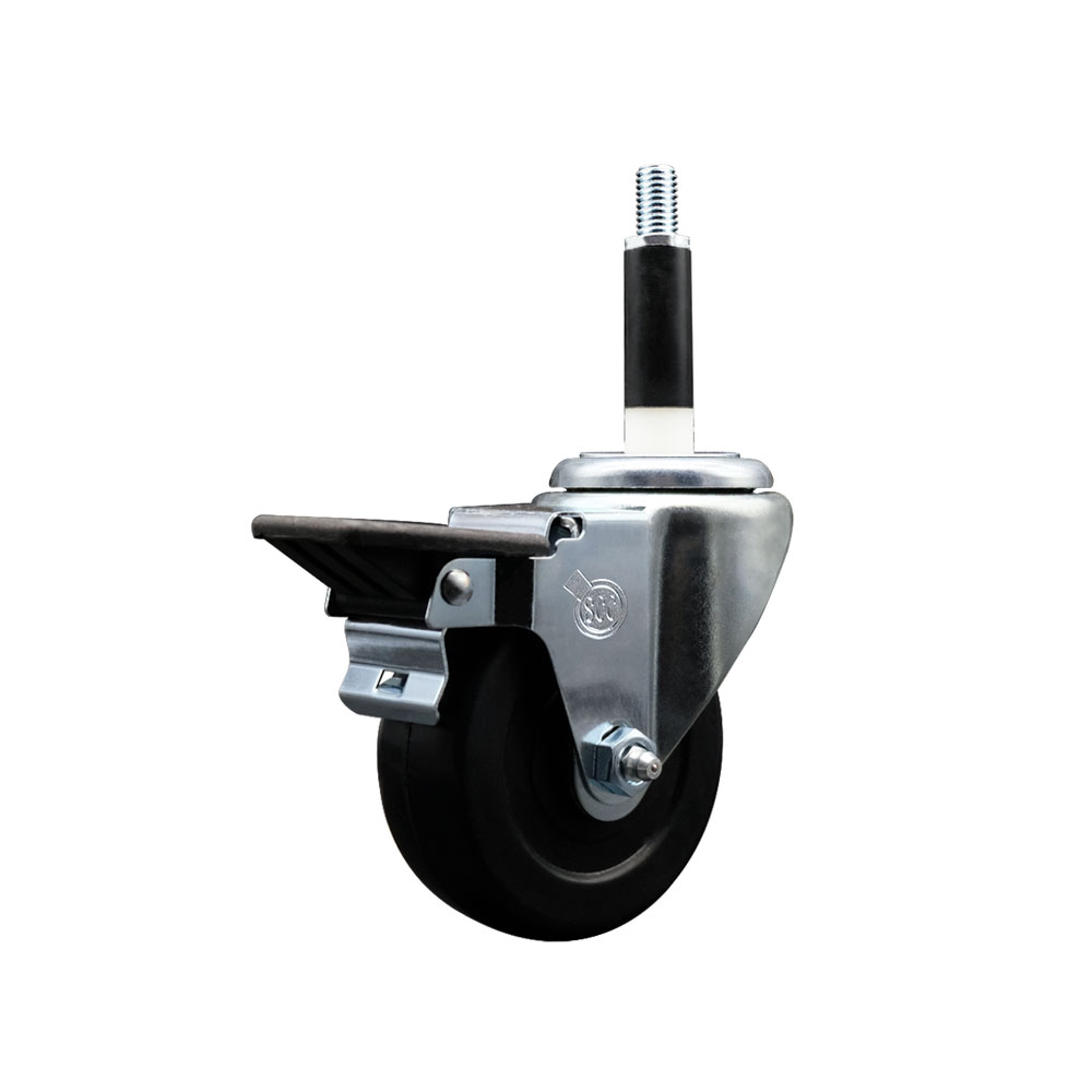 Soft Rubber Expanding Stem Swivel Caster with 3.5 Inch Black Wheel and 7/8" Stem & Posi Locking Brake - 200 lbs. Capacity Per Caster - Service Caster Brand — photo 1