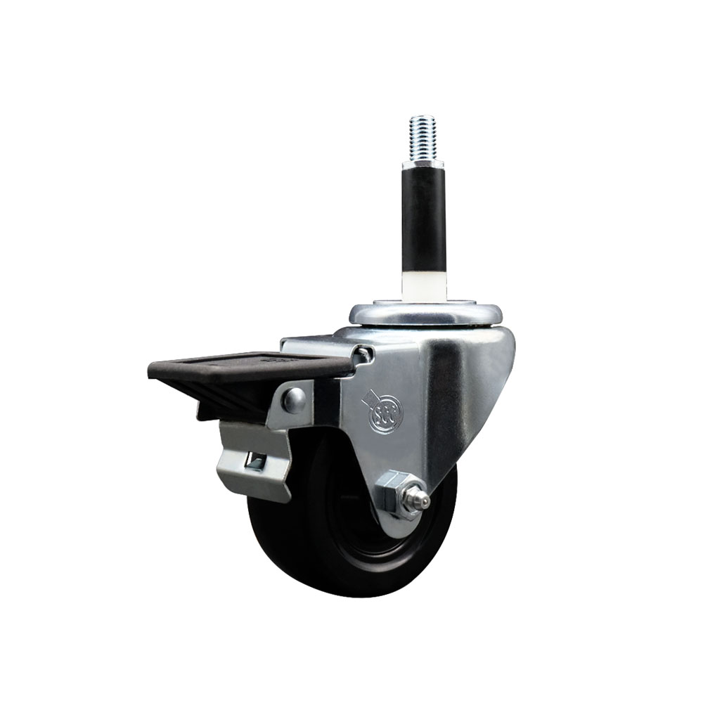 Hard Rubber Swivel Expanding Stem Caster w/3.5" x 1.25" Black Wheel and 7/8" Stem & Posi Locking Brake - 285 lbs Capacity/Caster - Service Caster Brand — photo 1