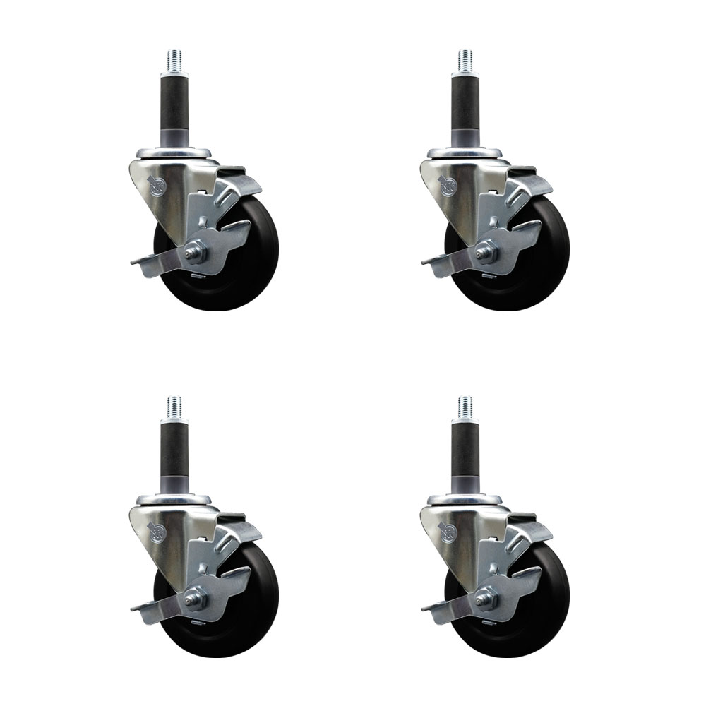 Soft Rubber Swivel Expanding Stem Caster Set of 4 with 3.5 Inch Black Wheels and 1" Stems - Includes 4 Swivel with Top Locking Brakes - 200 lbs. Capacity Per Caster - Service Caster Brand — photo 1