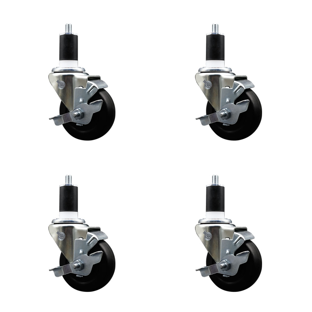 Stainless Steel Soft Rubber Swivel Expanding Stem Caster Set of 4 with 3.5 Inch Black Wheels and 1-1/2" Stems - 4 Swivel with Top Locking Brakes - 200 lbs. Capacity Per Caster - Service Caster Brand — photo 1