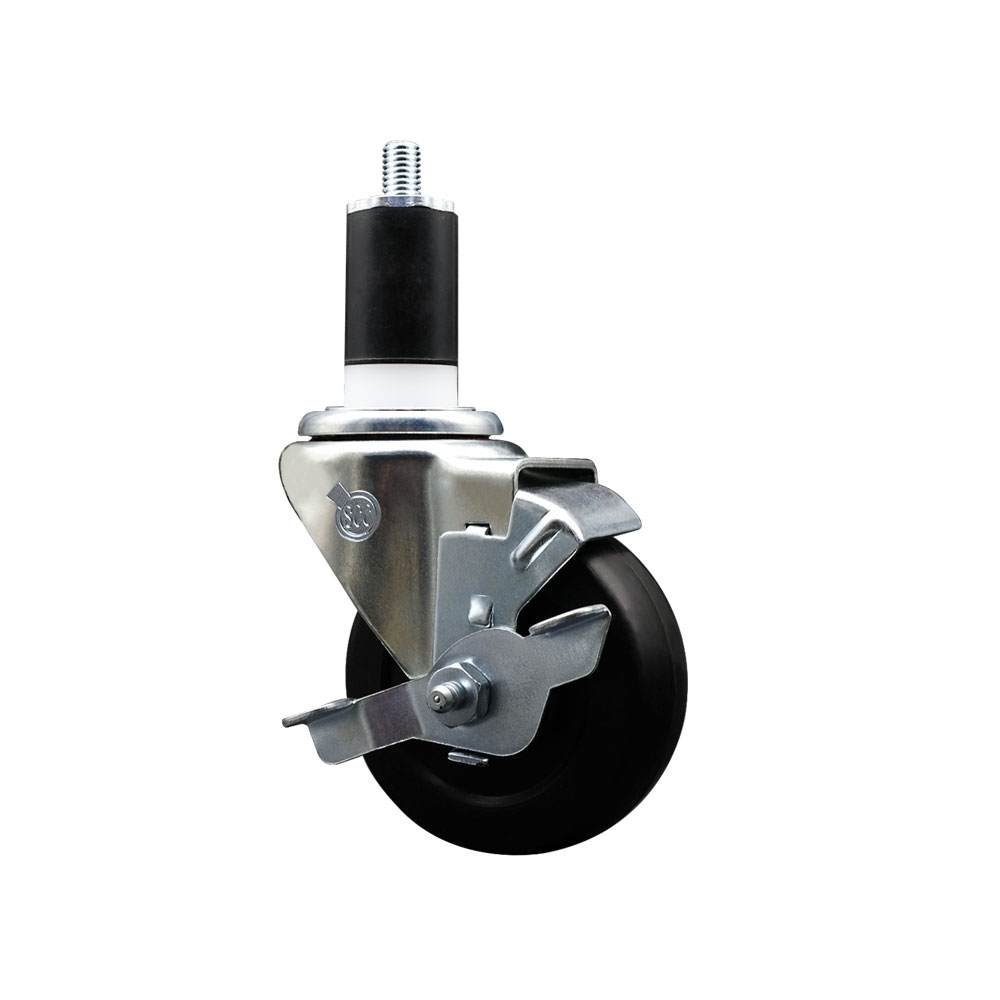 Soft Rubber Expanding Stem Swivel Caster with 3.5 Inch Black Wheel and 1-1/2" Stem & Top Locking Brake - 200 lbs. Capacity Per Caster - Service Caster Brand — photo 1
