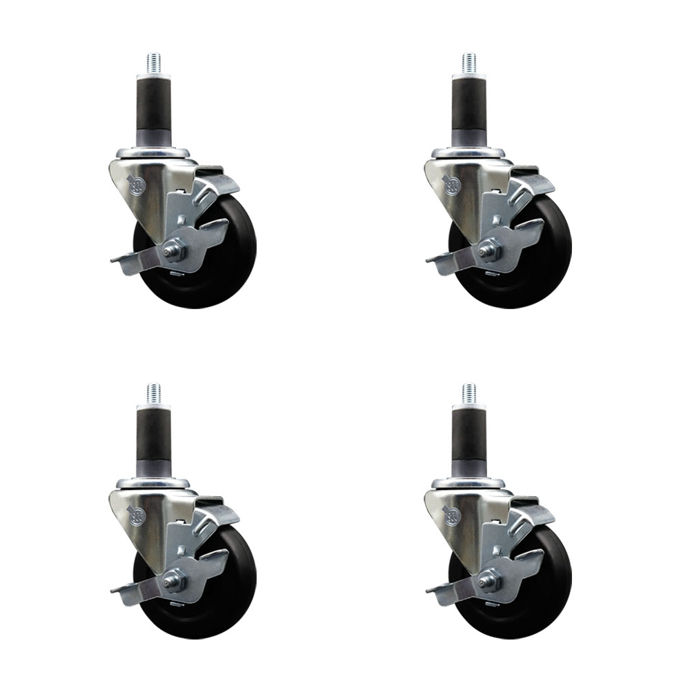 Soft Rubber Swivel Expanding Stem Caster Set of 4 with 3.5 Inch Black Wheels and 1-1/4" Stems - Includes 4 Swivel with Top Locking Brakes - 200 lbs. Capacity Per Caster - Service Caster Brand — photo 1
