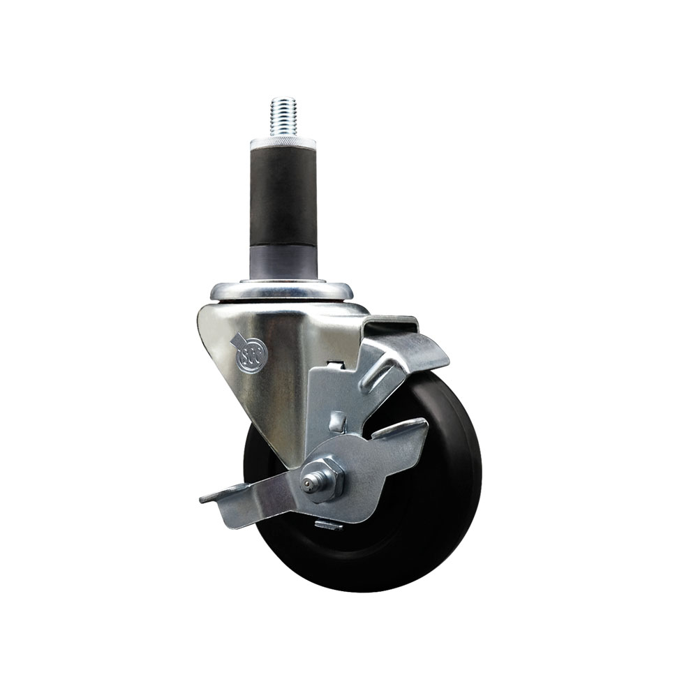 Stainless Steel Soft Rubber Expanding Stem Swivel Caster with 3.5 Inch Black Wheel and 1-1/4" Stem & Top Locking Brake - 200 lbs. Capacity Per Caster - Service Caster Brand — photo 1