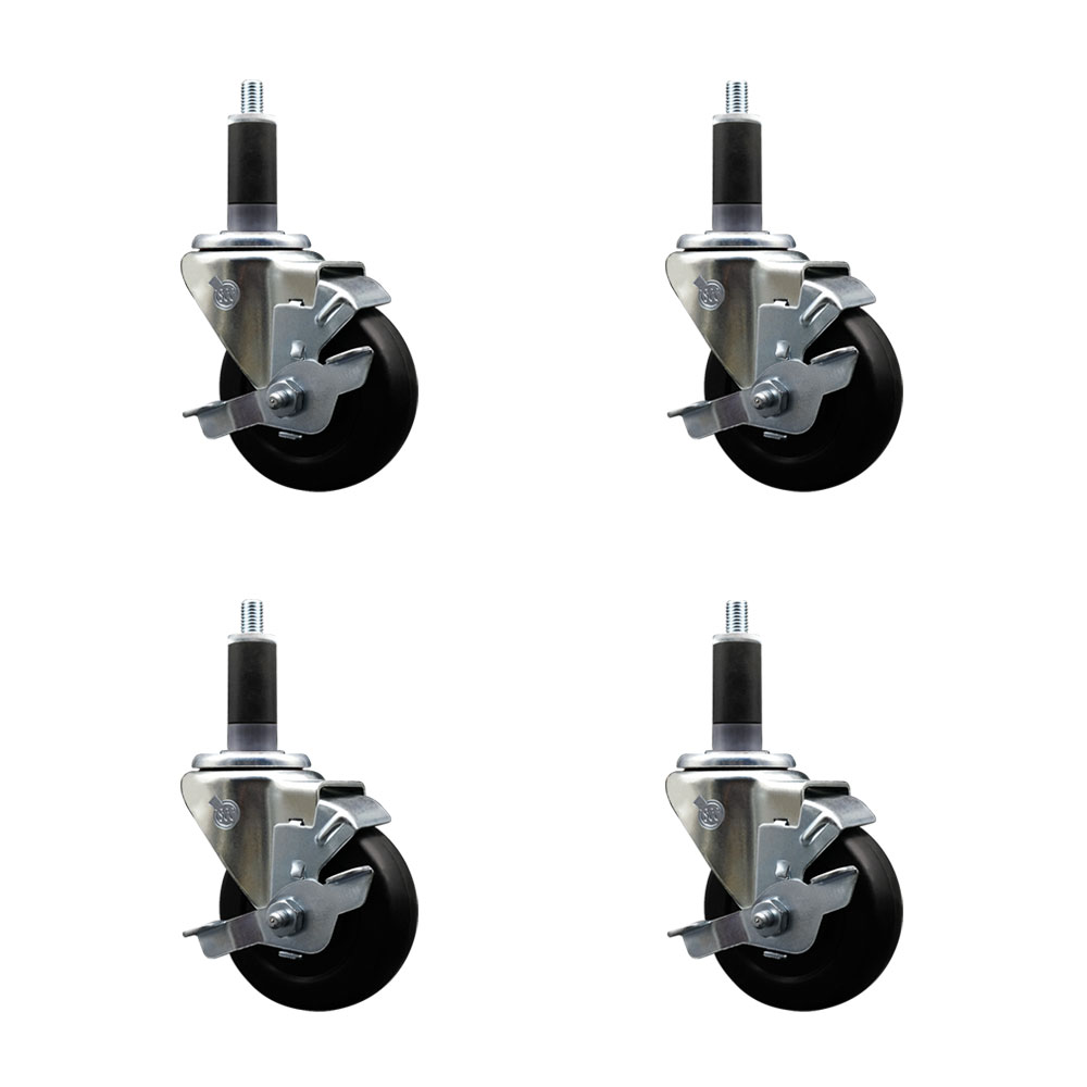 Soft Rubber Swivel Expanding Stem Caster Set of 4 with 3.5 Inch Black Wheels and 1-1/8" Stems - Includes 4 Swivel with Top Locking Brakes - 200 lbs. Capacity Per Caster - Service Caster Brand — photo 1