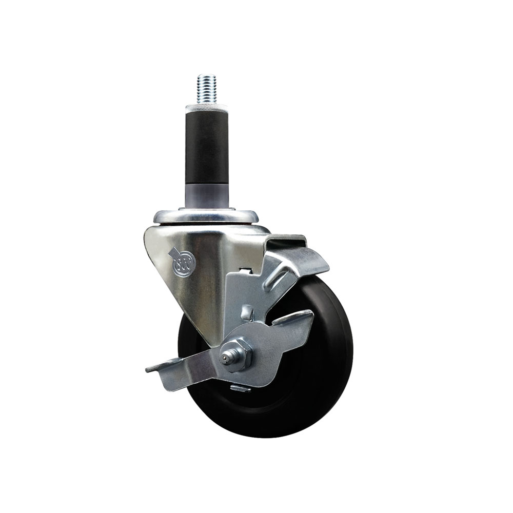 Stainless Steel Soft Rubber Expanding Stem Swivel Caster with 3.5 Inch Black Wheel and 1-1/8" Stem & Top Locking Brake - 200 lbs. Capacity Per Caster - Service Caster Brand — photo 1