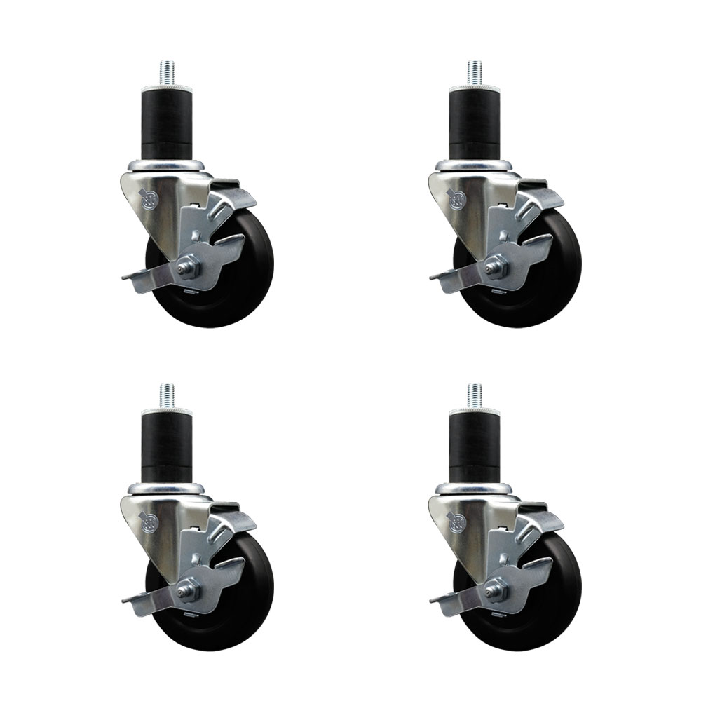 Soft Rubber Swivel Expanding Stem Caster Set of 4 with 3.5 Inch Black Wheels and 1-3/4" Stems - Includes 4 Swivel with Top Locking Brakes - 200 lbs. Capacity Per Caster - Service Caster Brand — photo 1