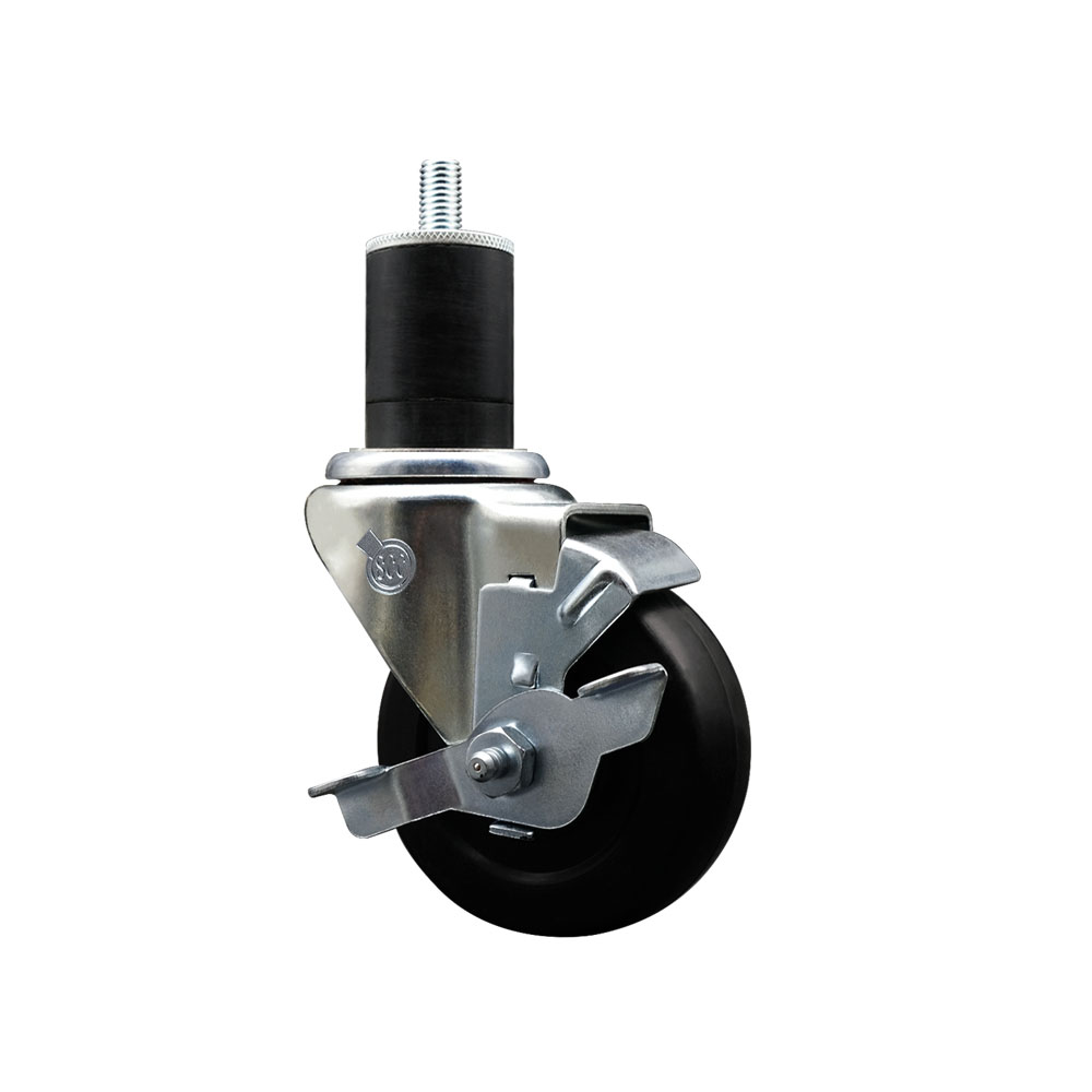 Stainless Steel Soft Rubber Expanding Stem Swivel Caster with 3.5 Inch Black Wheel and 1-3/4" Stem & Top Locking Brake - 200 lbs. Capacity Per Caster - Service Caster Brand — photo 1