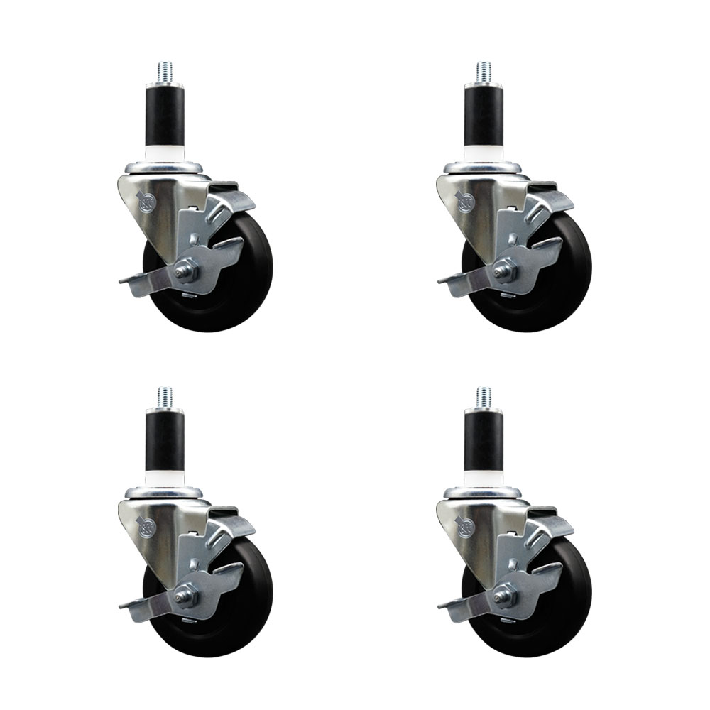 Soft Rubber Swivel Expanding Stem Caster Set of 4 with 3.5 Inch Black Wheels and 1-3/8" Stems - Includes 4 Swivel with Top Locking Brakes - 200 lbs. Capacity Per Caster - Service Caster Brand — photo 1