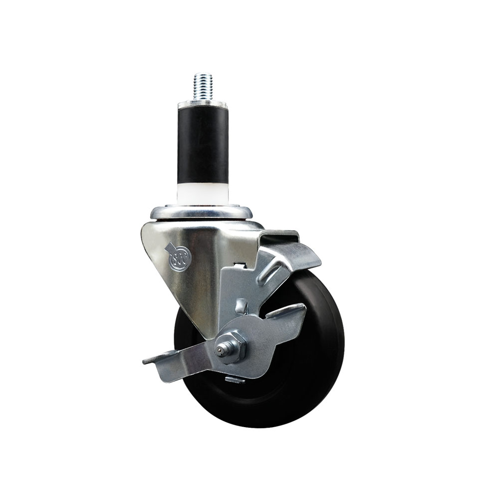 Soft Rubber Expanding Stem Swivel Caster with 3.5 Inch Black Wheel and 1-3/8" Stem & Top Locking Brake - 200 lbs. Capacity Per Caster - Service Caster Brand — photo 1