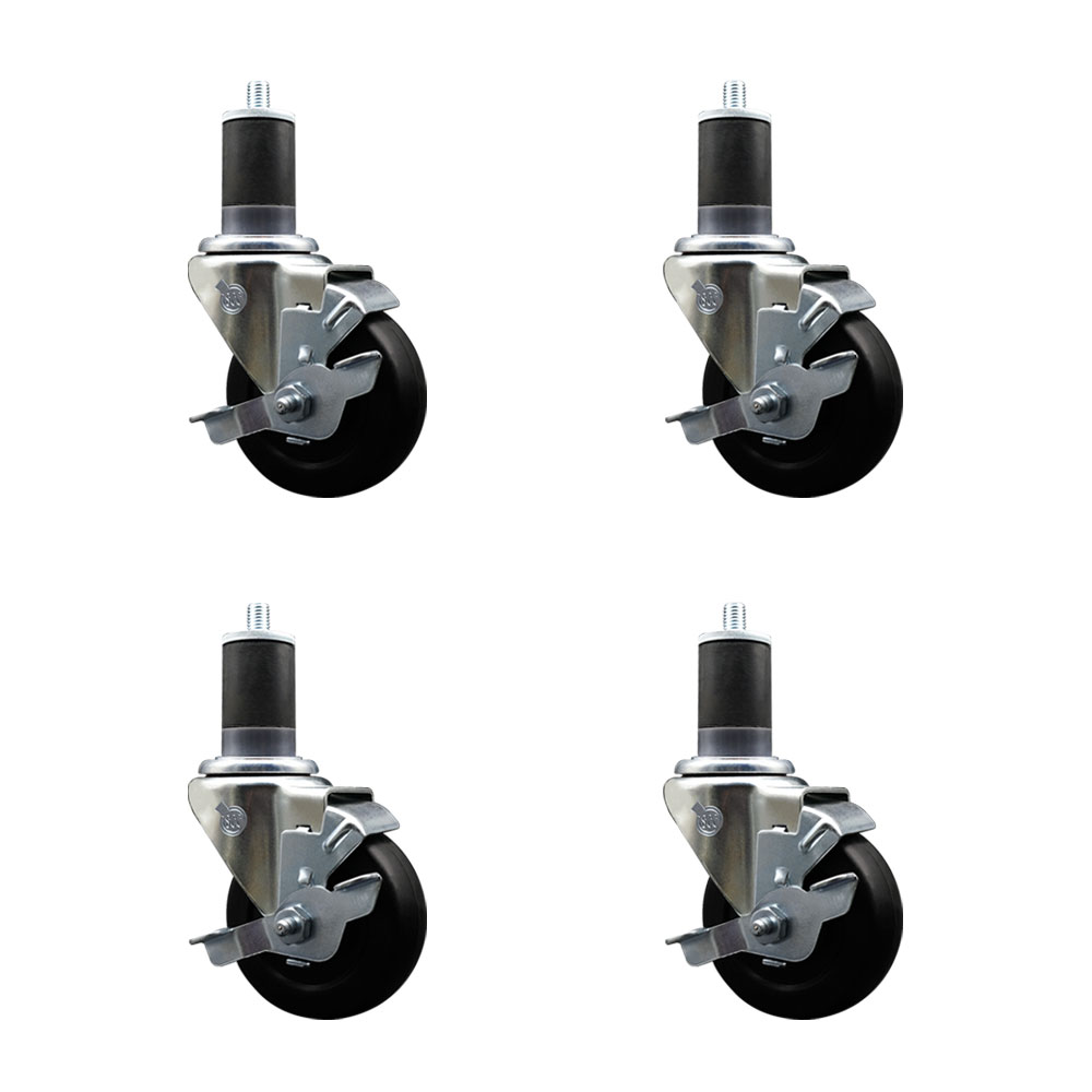 Stainless Steel Soft Rubber Swivel Expanding Stem Caster Set of 4 with 3.5 Inch Black Wheels and 1-5/8" Stems - 4 Swivel with Top Locking Brakes - 200 lbs. Capacity Per Caster - Service Caster Brand — photo 1