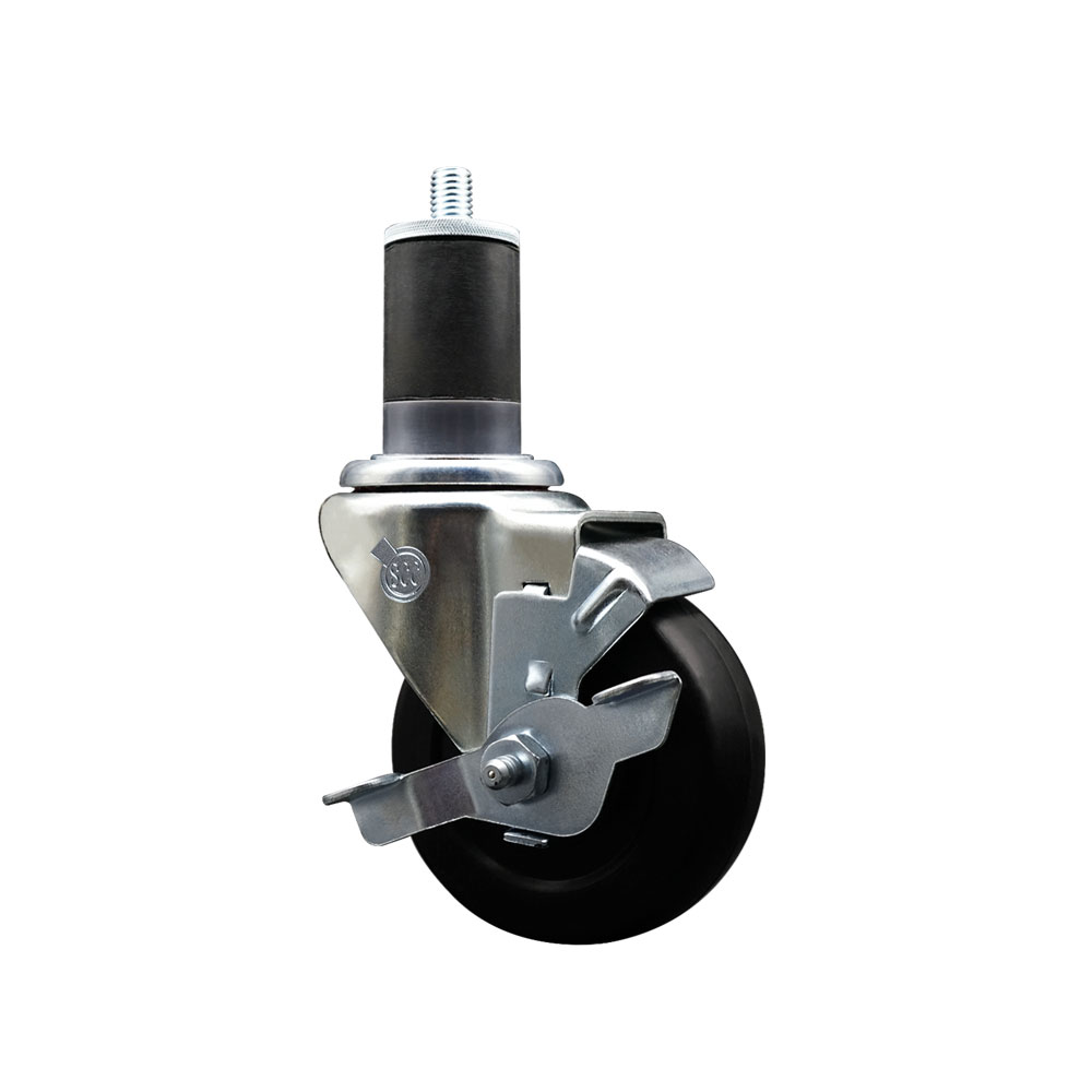 Stainless Steel Soft Rubber Expanding Stem Swivel Caster with 3.5 Inch Black Wheel and 1-5/8" Stem & Top Locking Brake - 200 lbs. Capacity Per Caster - Service Caster Brand — photo 1