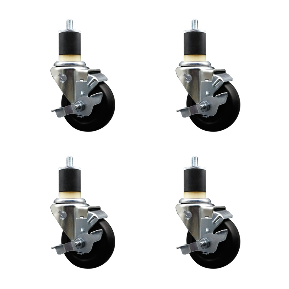 Soft Rubber Swivel Expanding Stem Caster Set of 4 with 3.5 Inch Black Wheels and 1-7/8" Stems - Includes 4 Swivel with Top Locking Brakes - 200 lbs. Capacity Per Caster - Service Caster Brand — photo 1