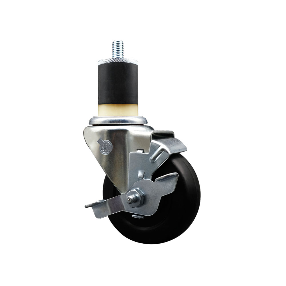 Soft Rubber Expanding Stem Swivel Caster with 3.5 Inch Black Wheel and 1-7/8" Stem & Top Locking Brake - 200 lbs. Capacity Per Caster - Service Caster Brand — photo 1