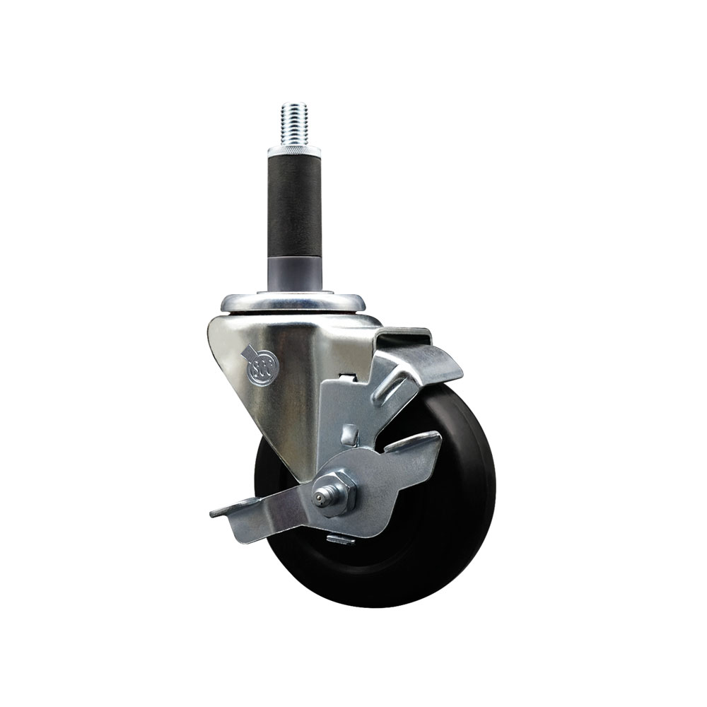 Stainless Steel Soft Rubber Expanding Stem Swivel Caster with 3.5 Inch Black Wheel and 1" Stem & Top Locking Brake - 200 lbs. Capacity Per Caster - Service Caster Brand — photo 1