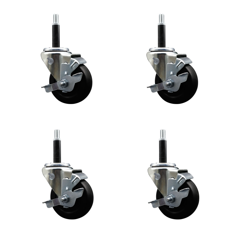 Soft Rubber Swivel Expanding Stem Caster Set of 4 with 3.5 Inch Black Wheels and 3/4" Stems - Includes 4 Swivel with Top Locking Brakes - 200 lbs. Capacity Per Caster - Service Caster Brand — photo 1