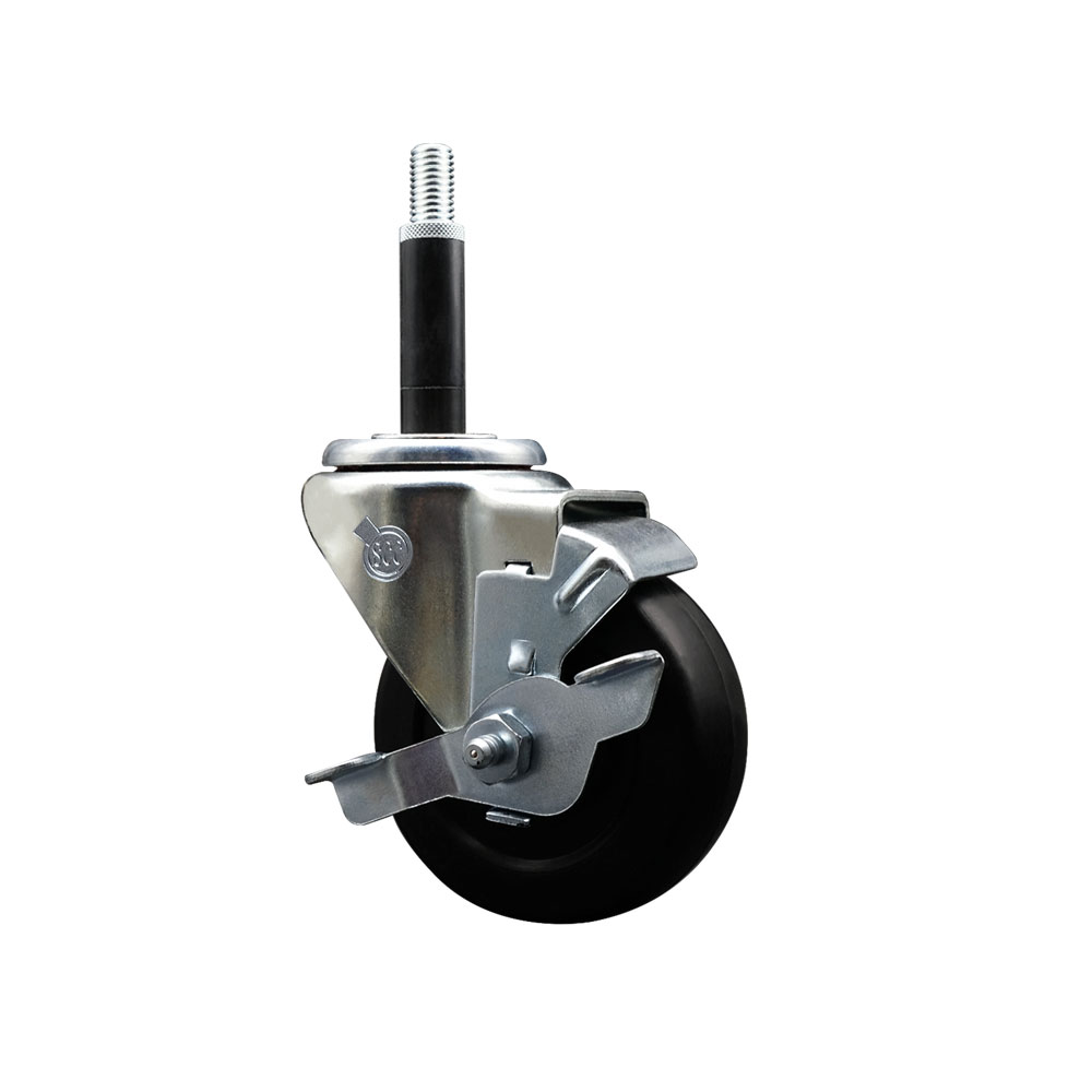 Soft Rubber Expanding Stem Swivel Caster with 3.5 Inch Black Wheel and 3/4" Stem & Top Locking Brake - 200 lbs. Capacity Per Caster - Service Caster Brand — photo 1