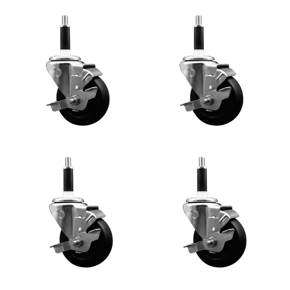 Soft Rubber Swivel Expanding Stem Caster Set of 4 with 3.5 Inch Black Wheels and 7/8" Stems - Includes 4 Swivel with Top Locking Brakes - 200 lbs. Capacity Per Caster - Service Caster Brand — photo 1