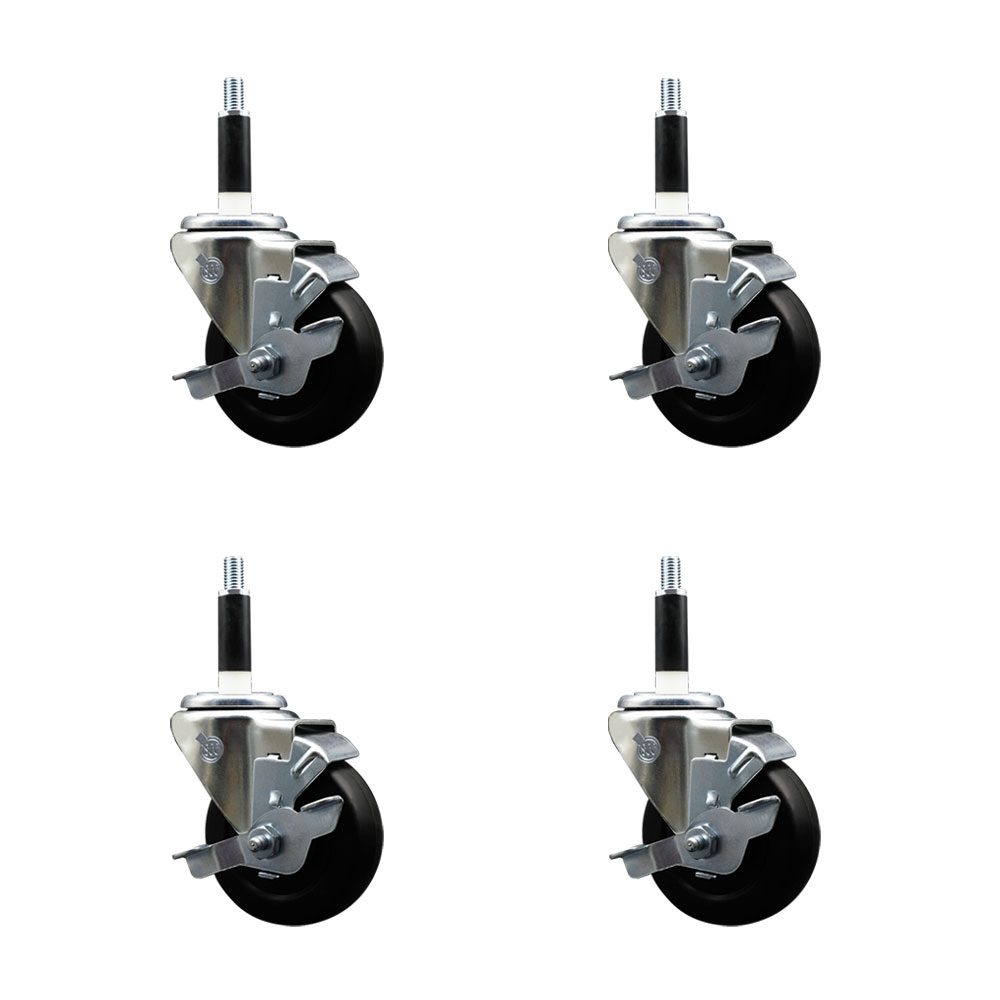 Hard Rubber Swivel Expanding Stem Caster Set of 4 w/3.5" x 1.25" Black Wheels and 7/8" Stems - Includes 4 with Top Lock Brakes - 1140 lbs Total Capacity - Service Caster Brand — photo 1