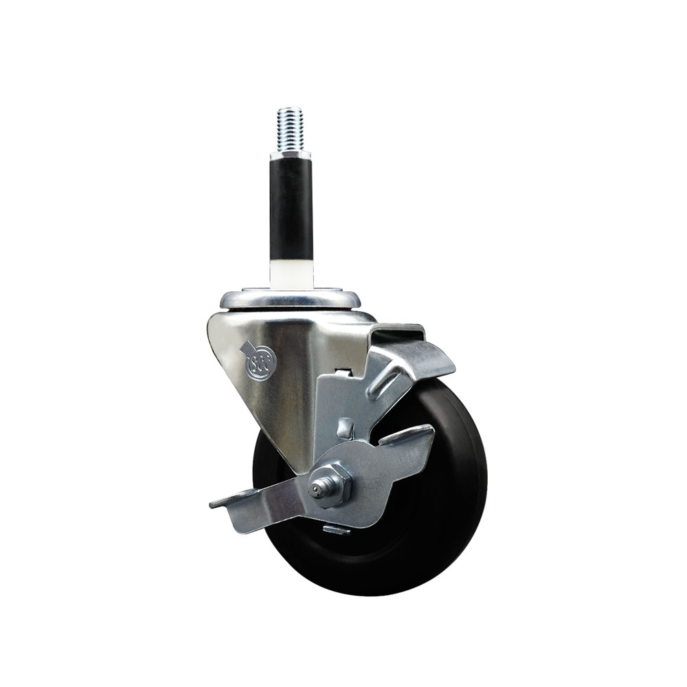 Soft Rubber Expanding Stem Swivel Caster with 3.5 Inch Black Wheel and 7/8" Stem & Top Locking Brake - 200 lbs. Capacity Per Caster - Service Caster Brand — photo 1