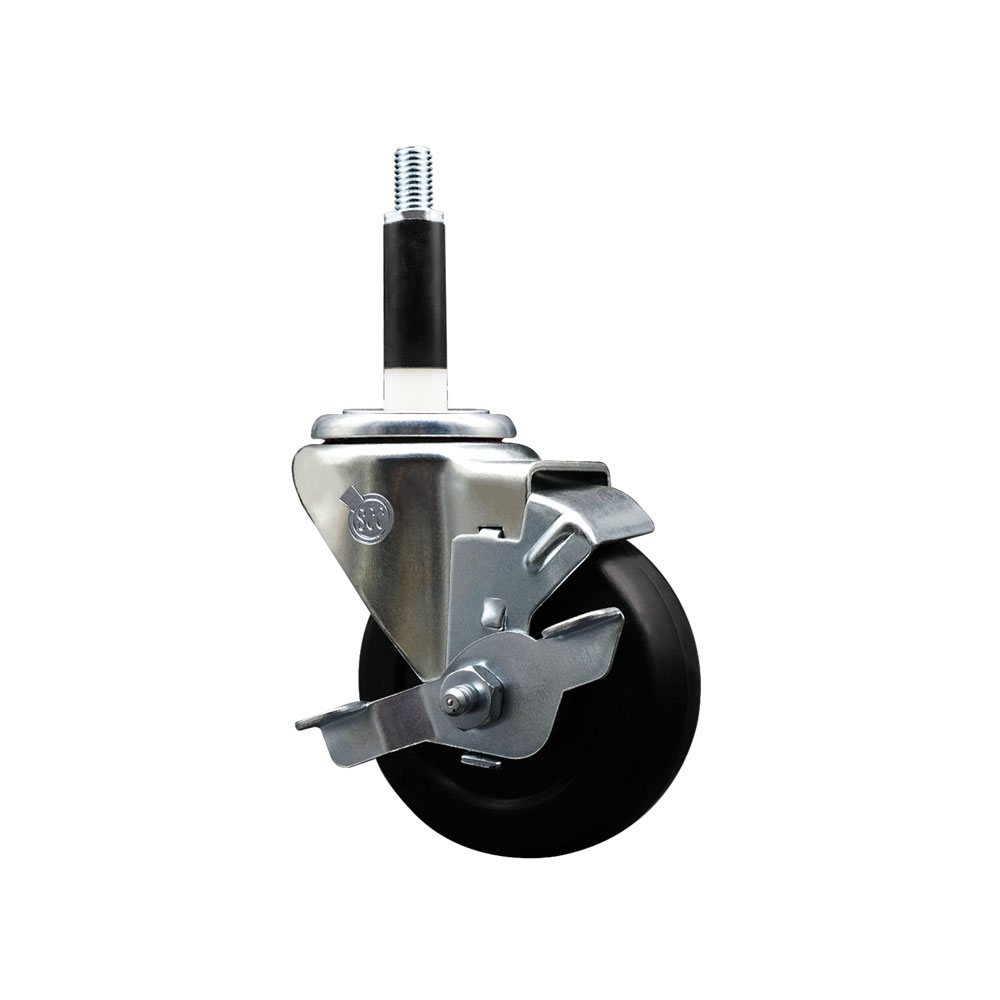 Stainless Steel Hard Rubber Swivel Expanding Stem Caster w/3.5" x 1.25" Black Wheel and 7/8" Stem & Top Locking Brake - 285 lbs Capacity/Caster - Service Caster Brand — photo 1