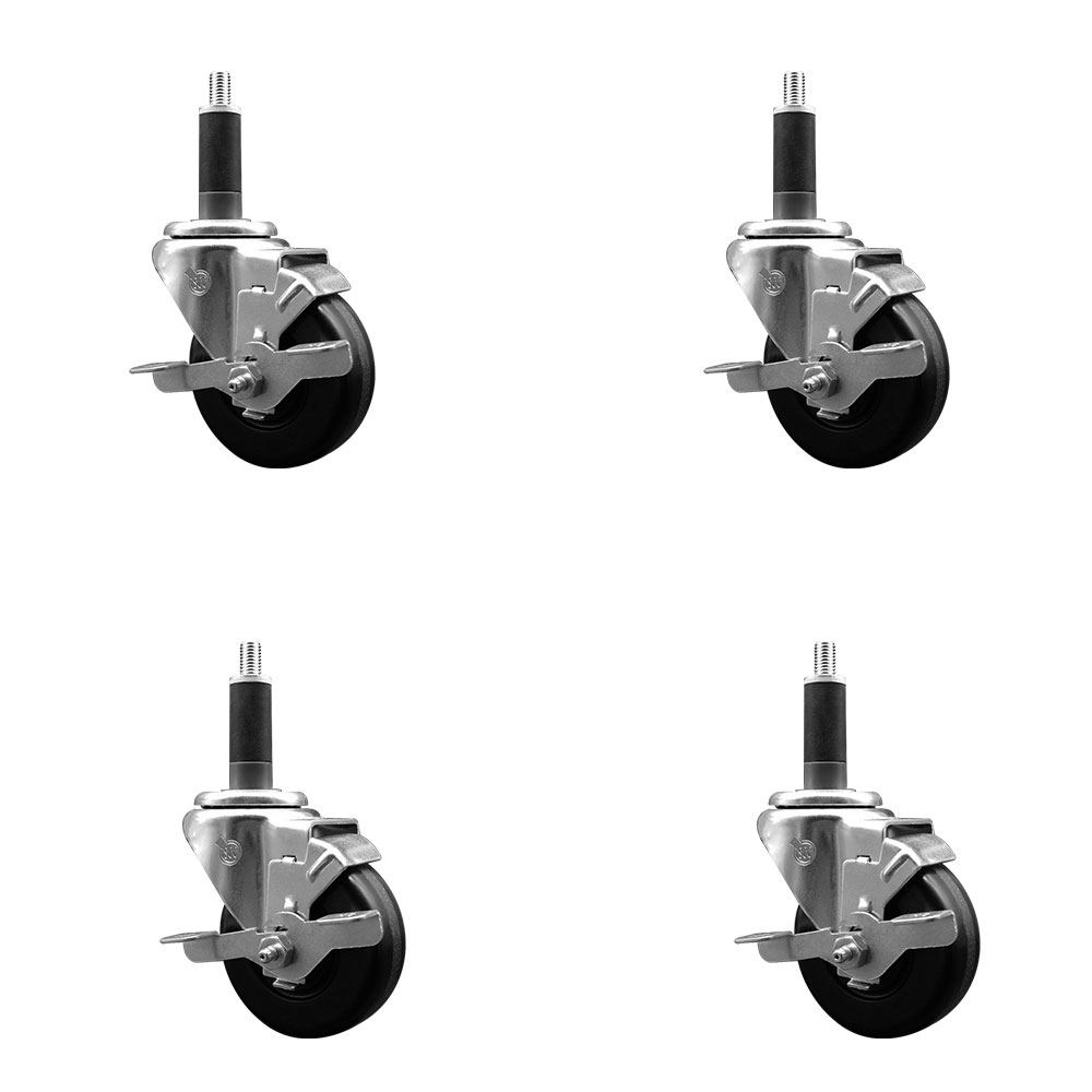 Phenolic Swivel Expanding Stem Caster Set of 4 with Roller Bearings - 3.5" x 1.25" Black Wheels and 1" Stems - Includes 4 Swivel - 1200 lbs Total Capacity - Service Caster Brand — photo 1