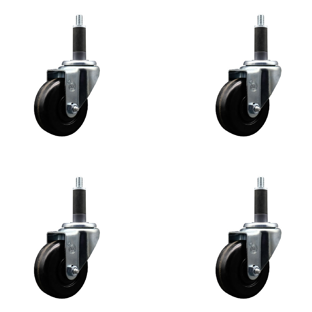 Phenolic Swivel Expanding Stem Caster Set of 4 with 3-1/2 Inch Black Wheels and 1" Stems - Includes 4 Swivel - 300 lbs. Capacity Per Caster - Service Caster Brand — photo 1