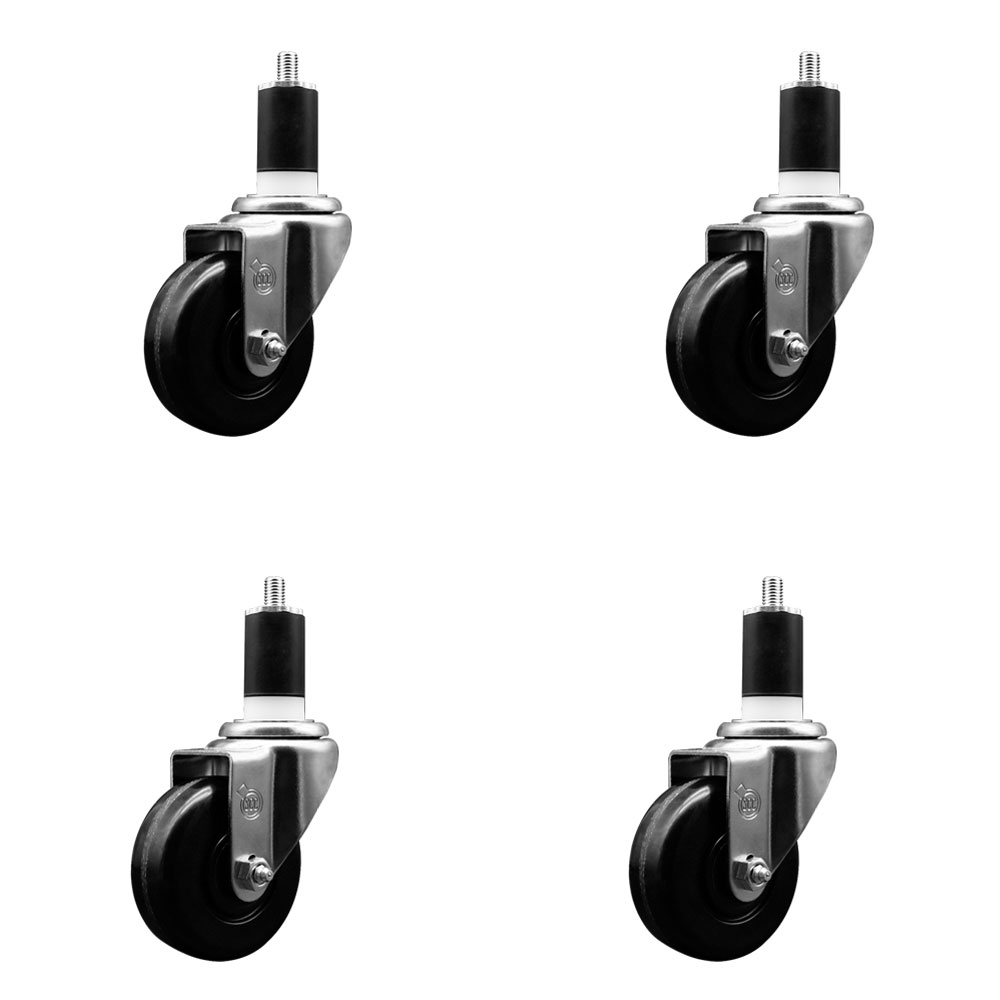 Phenolic Swivel Expanding Stem Caster Set of 4 with Roller Bearings - 3.5" x 1.25" Black Wheels and 1-1/2" Stems - Includes 4 Swivel - 1200 lbs Total Capacity - Service Caster Brand — photo 1