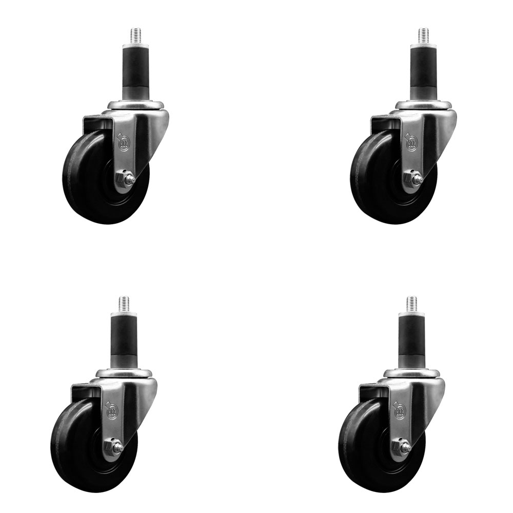 Phenolic Swivel Expanding Stem Caster Set of 4 with Roller Bearings - 3.5" x 1.25" Black Wheels and 1-1/4" Stems - Includes 4 Swivel - 1200 lbs Total Capacity - Service Caster Brand — photo 1