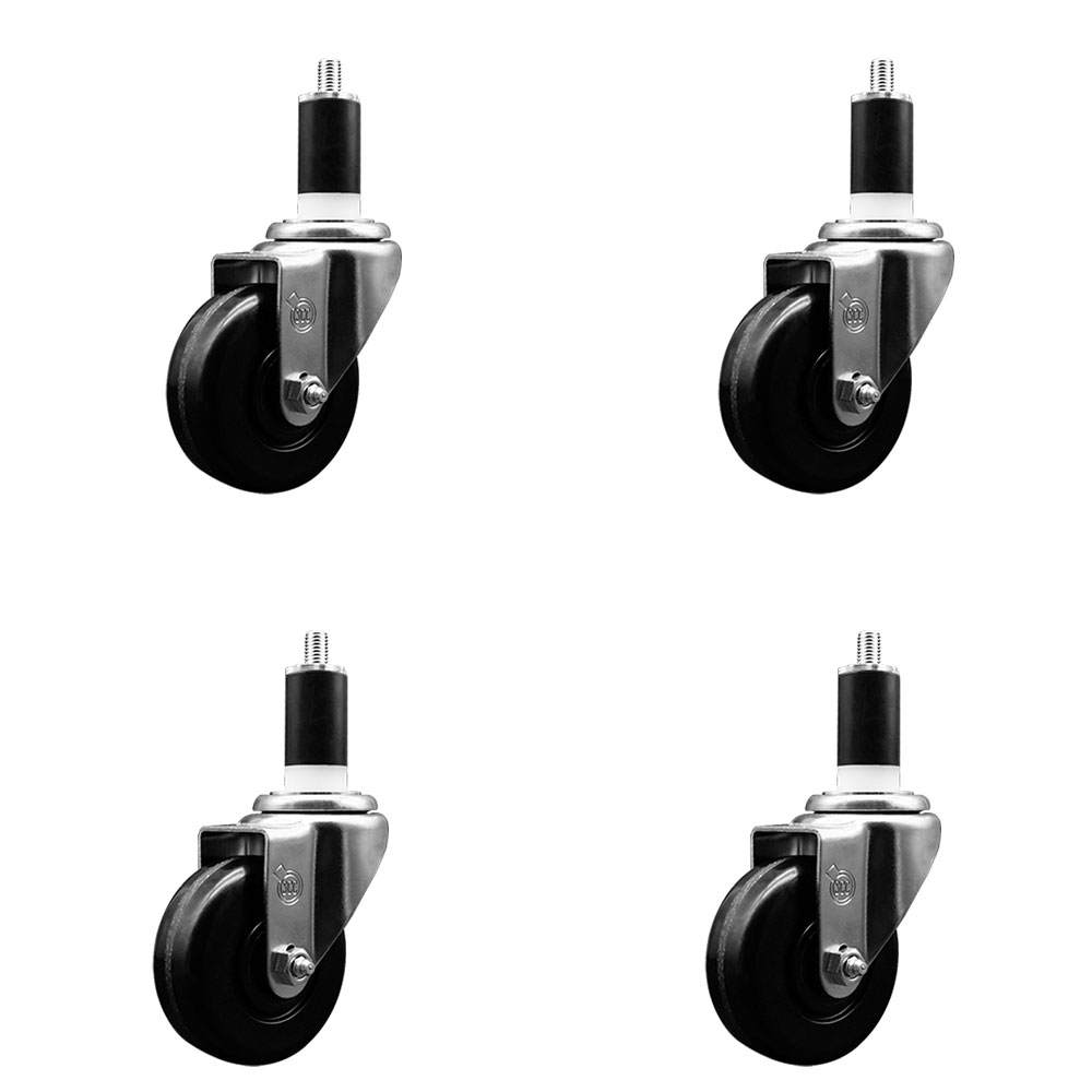Phenolic Swivel Expanding Stem Caster Set of 4 with Roller Bearings - 3.5" x 1.25" Black Wheels and 1-3/8" Stems - Includes 4 Swivel - 1200 lbs Total Capacity - Service Caster Brand — photo 1