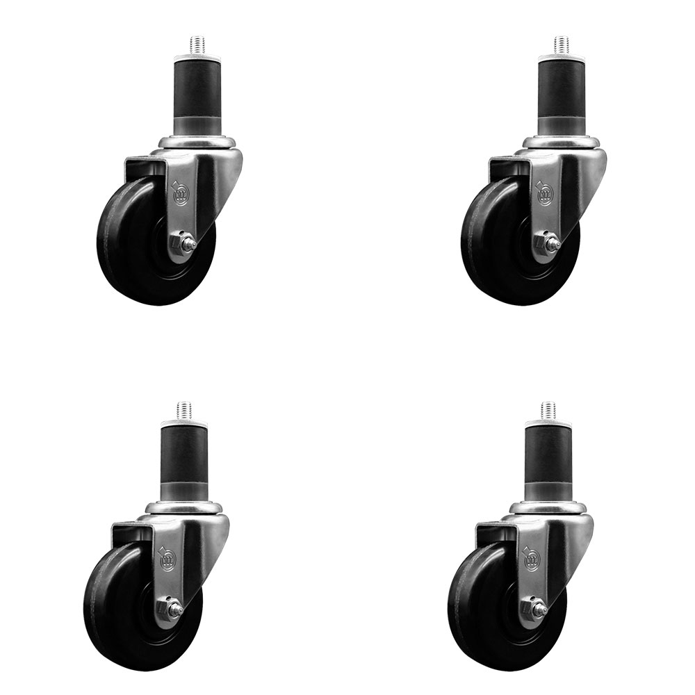 Phenolic Swivel Expanding Stem Caster Set of 4 with Roller Bearings - 3.5" x 1.25" Black Wheels and 1-5/8" Stems - Includes 4 Swivel - 1200 lbs Total Capacity - Service Caster Brand — photo 1