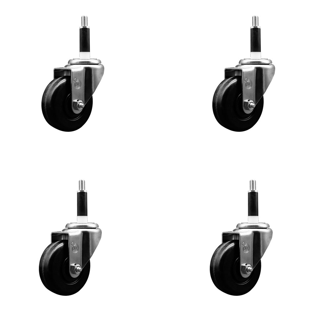 Phenolic Swivel Expanding Stem Caster Set of 4 with Roller Bearings - 3.5" x 1.25" Black Wheels and 7/8" Stems - Includes 4 Swivel - 1200 lbs Total Capacity - Service Caster Brand — photo 1