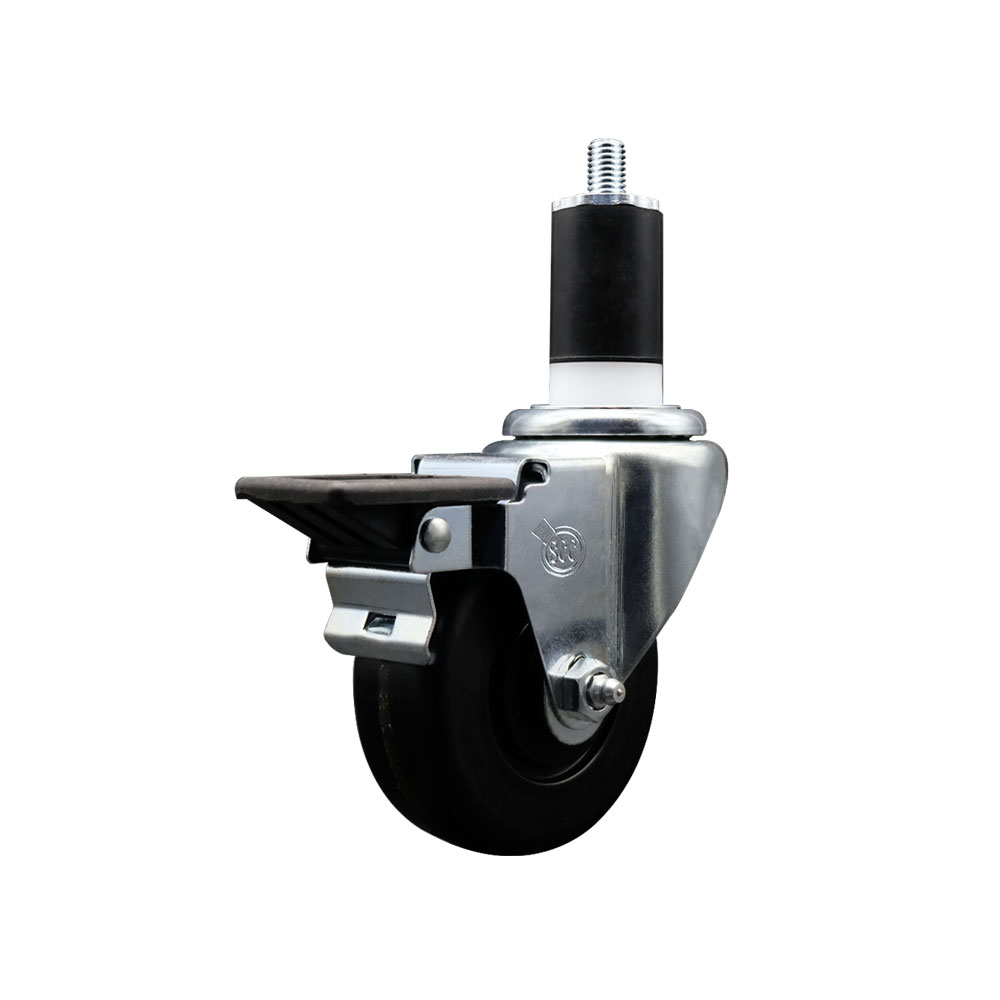 Phenolic Swivel Expanding Stem Caster w/Roller Bearing - 3.5" x 1.25" Black Wheel and 1-1/2" Stem & Posi Locking Brake - 300 lbs Capacity/Caster - Service Caster Brand — photo 1