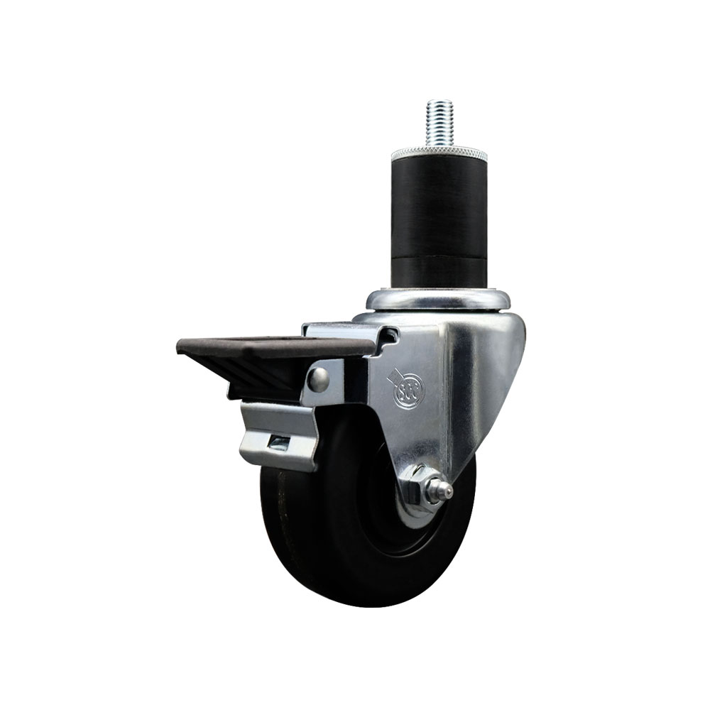 Phenolic Swivel Expanding Stem Caster w/Roller Bearing - 3.5" x 1.25" Black Wheel and 1-3/4" Stem & Posi Locking Brake - 300 lbs Capacity/Caster - Service Caster Brand — photo 1