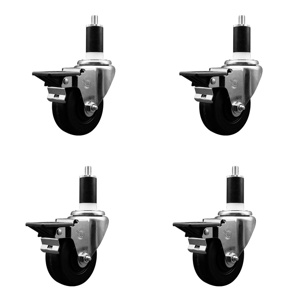 Phenolic Swivel Expanding Stem Caster Set of 4 with Roller Bearings - 3.5" x 1.25" Black Wheels and 1-3/8" Stems - Includes 4 with Posi Lock Brakes - 1200 lbs Total Capacity - Service Caster Brand — photo 1