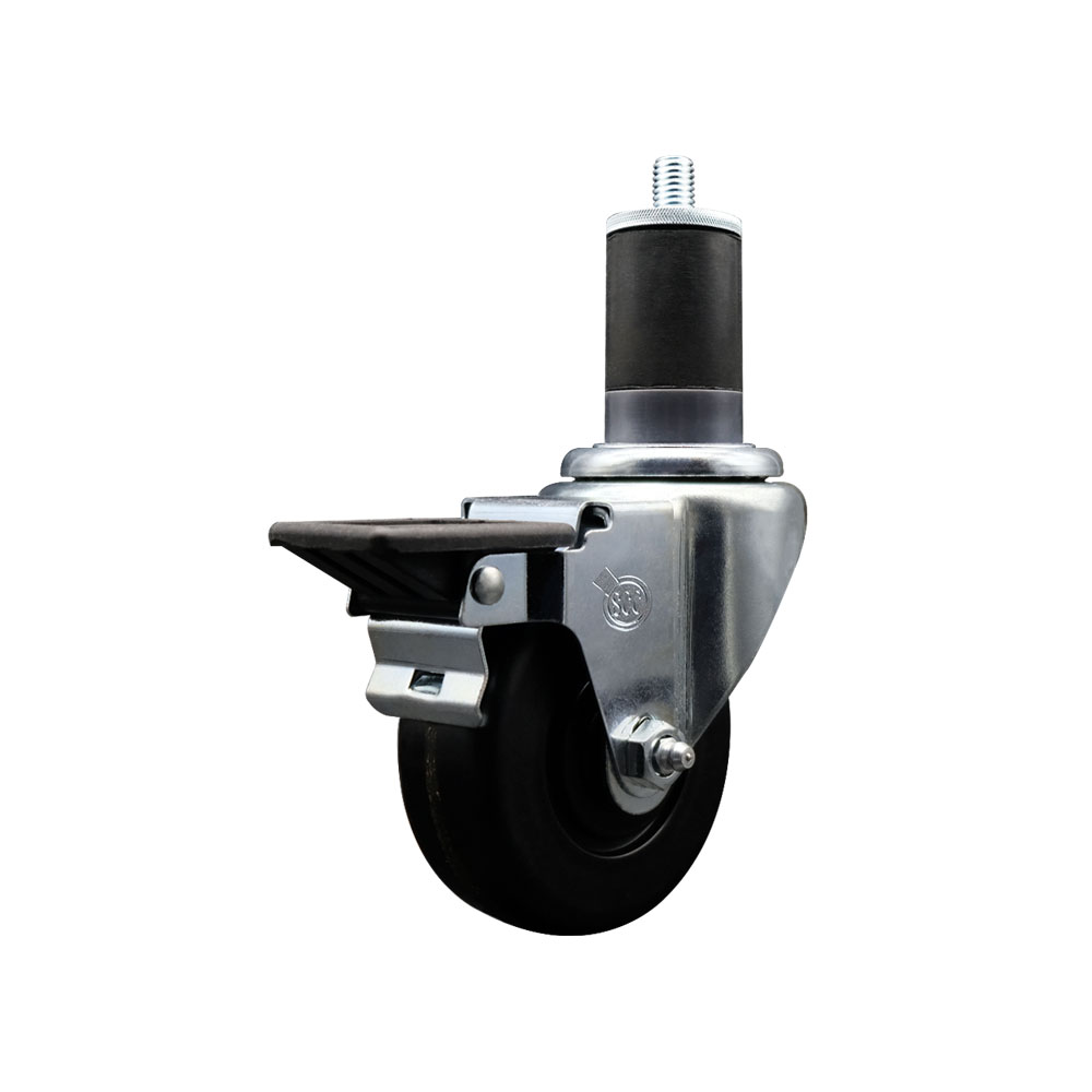 Phenolic Swivel Expanding Stem Caster w/Roller Bearing - 3.5" x 1.25" Black Wheel and 1-5/8" Stem & Posi Locking Brake - 300 lbs Capacity/Caster - Service Caster Brand — photo 1