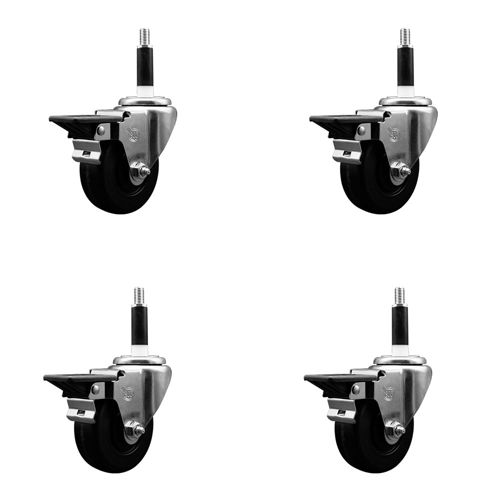 Phenolic Swivel Expanding Stem Caster Set of 4 with 3-1/2 Inch Black Wheels and 7/8" Stems - Includes 4 Swivel with Posi Locking Brakes - 300 lbs. Capacity Per Caster - Service Caster Brand — photo 1