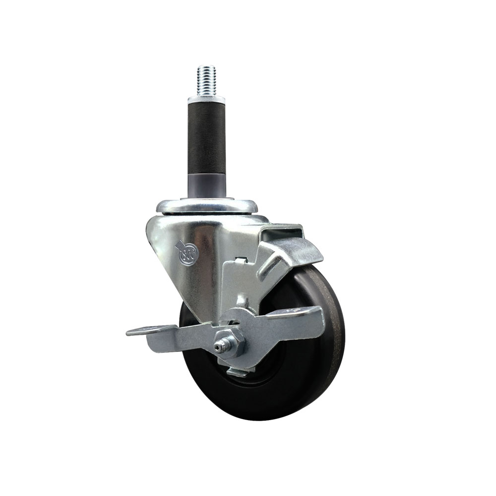 Phenolic Swivel Expanding Stem Swivel Caster with 3-1/2 Inch Black Wheel and 1" Stem & Top Locking Brake - 300 lbs. Capacity Per Caster - Service Caster Brand — photo 1