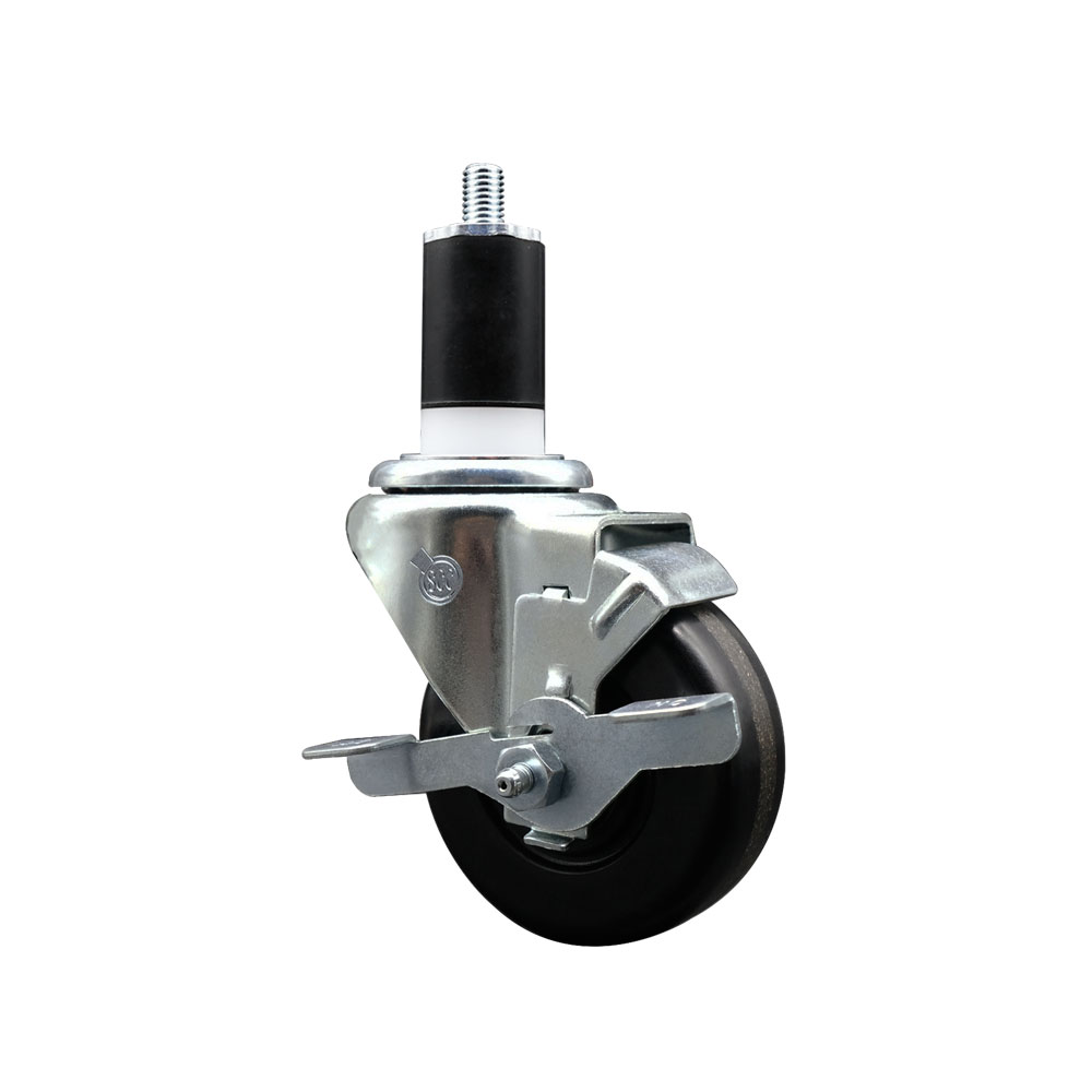 Phenolic Swivel Expanding Stem Caster w/Roller Bearing - 3.5" x 1.25" Black Wheel and 1-1/2" Stem & Top Locking Brake - 300 lbs Capacity/Caster - Service Caster Brand — photo 1