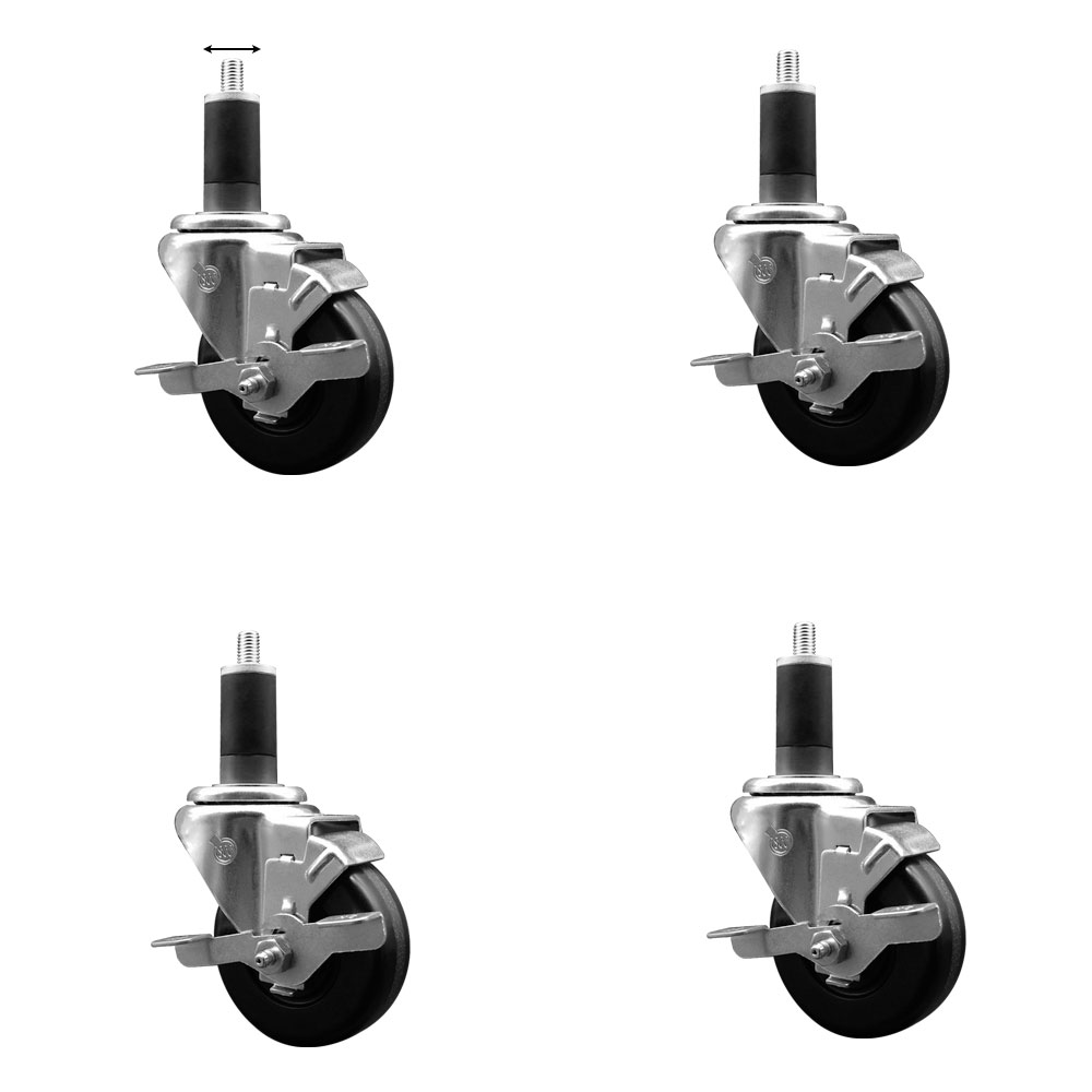 Phenolic Swivel Expanding Stem Caster Set of 4 with 3-1/2 Inch Black Wheels and 1-1/4" Stems - Includes 4 Swivel with Top Locking Brakes - 300 lbs. Capacity Per Caster - Service Caster Brand — photo 1
